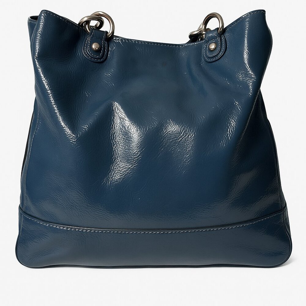 Authentic Coach Poppy Blue Teal Patent Leather Hobo Tote Bag H1169-18717 - Picture 2 of 6